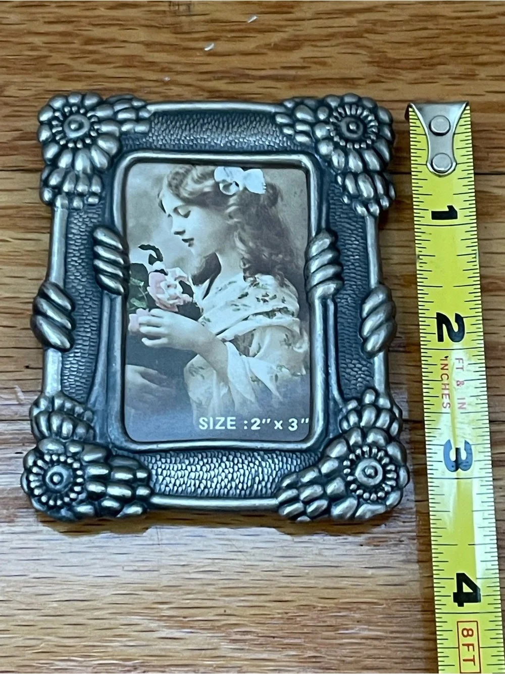 Decorative Mini Pewter Floral Photo Frame